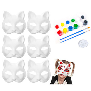 Bianco gatto bianco maschera pittura per i bambini vestire maschere fai <span class=keywords><strong>da</strong></span> te maschere di gatto per dipingere animali Cosplay Halloween Party Favor - Product Image 1