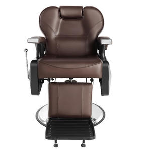 Fauteuil de Barbier Classique Marron Robuste Inclinable Hydraulique en Cuir Vintage pour Salon de Coiffure - Product Image 2