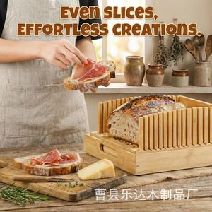 Leda Bamboo Bread Slicer 10.5 Inch Adjustable Wooden <b>Tray</b> For <b>Baguette</b> Toast Slicing - Product Image 4