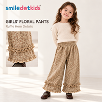 Pantalon large personnalisé Smiledotkids pour enfants, imprimé floral beige, ourlet à volants, doux, OEM ODM, vêtements en gros pour petites filles