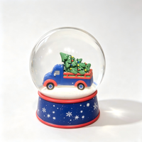 Globe de neige de Noël en résine en gros, camion bleu vintage avec sapin de Noël, décoration de table de fête, cadeau