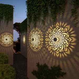 Solar <b>LED</b> Fence Lamp Iron Material Solar Powered Outdoor Terrace Step Wall Lamp Mandala Pattern Waterproof Design <b>Motion</b> <b>Sensor</b> - Product Image 3