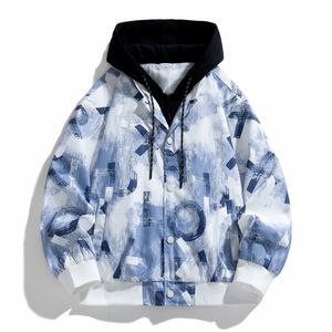 Customized logo In the <b>spring</b> the new Japanese tie-dyed graffiti <b>cardigan</b> hooded jacket men's loose trend leisure couple zipper - Product Image 3