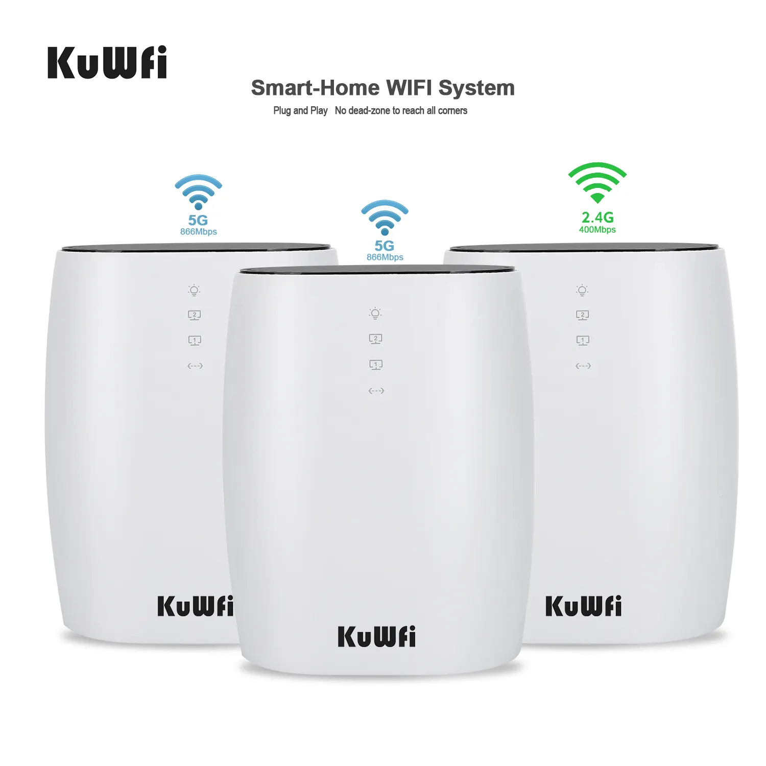 Dual band KuWFi 3600Mbps wave2 mesh router 4000 piedi quadrati 50 utenti AC1200 white whole home wifi mesh router per video 8K