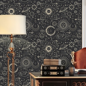 Rollo de Papel Tapiz Bohemio Contemporáneo con Diseño de Sol, Estrellas y Rostros Humanos, con un Estilo Gótico Único Esto es un producto autoadhesivo - Product Image 6