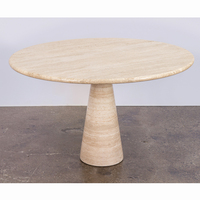 Table à piédestal cannelée, mobilier en pierre fossile, table à manger ronde en marbre