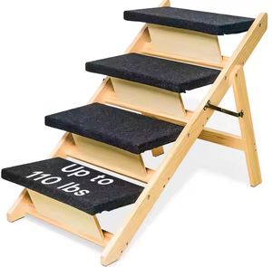 Opvouwbare 4-staps Houten Hondentrap Antislip Pet Steps Lichtgewicht Draagbaar Voor Kleine Middelgrote Honden Katten Bedden Sofa Cars - Product Image 1