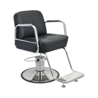 Chaise de coiffure moderne gris foncé avec accoudoirs en métal brossé, chaise de salon professionnelle hydraulique avec bordure argentée