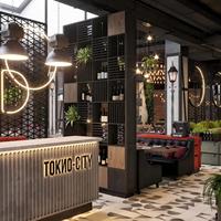 Diseño de Interiores para Restaurantes y Bares Industriales con Muebles Comerciales Personalizados de Metal Negro, Asientos Tipo Cabina y Equipamiento Llave en Mano