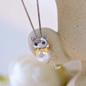 Base para Colgante de Plata S925, Estilo Gato, para Collar con Cuentas Redondas de 10-12mm, Accesorios de Joyería, Código de Producto 31083 - Product Image 2