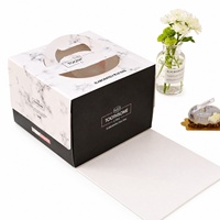 Boîte à gâteau en papier jetable avec fenêtre et poignée, motif marbré, logo personnalisé KM, emballage pour pâtisserie