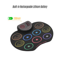 Kit de batterie électronique USB, tapis de batterie enroulable, 9 pads de batterie, haut-parleur intégré, batterie au lithium