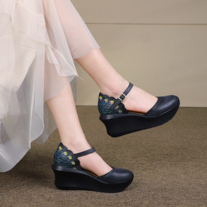 Prezzo di fabbrica 100% scarpe in vera pelle per donna piattaforma alta vintage <span class=keywords><strong>con</strong></span> zeppa dipinta a mano sandali scarpe tacchi all'ingrosso - Product Image 5