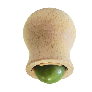 Outil de massage portable pour le soin de la peau du visage et du corps, vente en gros, masseur à bille en jade Xiuyan avec manche en bois - Product Image 1