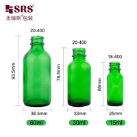 BOS005-60ml prêt à expédier bouteille en verre vert épaule ronde avec bouchon compte-gouttes en aluminium doré tête d'ampoule en Silicone blanc pour huile capillaire