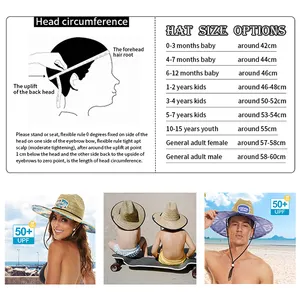 Custom High Quality Unisex Sun Proof Summer Surfing Fishing Wide Brim Lifeguard Natural Straw Beach Hat