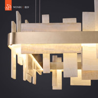 Lustre suspendu contemporain en marbre naturel carré pour villa, salle à manger, salon