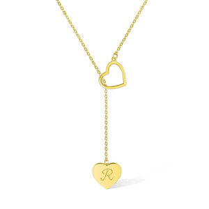 Collier délicat à double cœur en laiton/acier inoxydable avec <span class=keywords><strong>initiale</strong></span> gravée, cadeau pour la fête des mères, anniversaire, pour femmes - Product Image 1