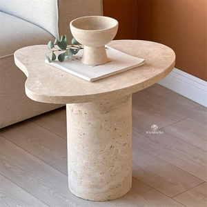 Soyez simple mais élégante petite <span class=keywords><strong>table</strong></span> d'appoint à ondulation d'eau beige avec une <span class=keywords><strong>table</strong></span> en pierre de travertin solide de conception irrégulière - Product Image 5