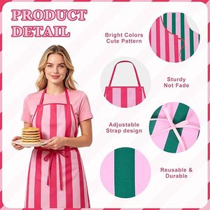 Grembiuli da Chef di Lusso a Righe <span class=keywords><strong>Rosa</strong></span> e Verdi Regolabili con Logo Personalizzato per Cucina e Pasticceria, per Bambini e Feste in Casa - Product Image 3