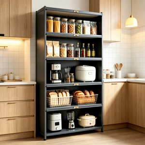 <span class=keywords><strong>Meuble</strong></span> de rangement de cuisine moderne avec portes en verre cannelé, étagère de rangement métallique à 5 niveaux <span class=keywords><strong>pour</strong></span> micro-ondes <span class=keywords><strong>et</strong></span> <span class=keywords><strong>four</strong></span> - Product Image 3