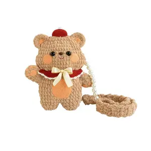 Tas bahu tunggal kelinci mainan beruang lucu Crochet tas buatan tangan kelinci tas bahu tunggal Amigurumi rajutan beruang tas anak-anak