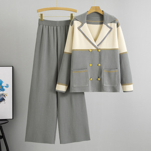 Elegante Conjunto de Punto para Mujer, Cárdigan Cruzado con Botones, Pantalones de Pierna Ancha, Atuendo de Lujo, Conjunto de Dos Piezas, Traje para Mujer - Product Image 2
