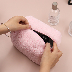 Meilleures ventes, trousse de maquillage personnalisée en laine et Sherpa, sac à cosmétiques avec fermeture à glissière, belle pochette de soin pour filles Lafies - Product Image 4