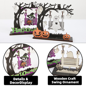 Decoraciones <span class=keywords><strong>de</strong></span> mesa <span class=keywords><strong>de</strong></span> madera al por mayor para Halloween - Centro <span class=keywords><strong>de</strong></span> mesa <span class=keywords><strong>de</strong></span> calabaza, fantasma y esqueleto para fiestas, calabaza fantasma espeluznante - Product Image 5