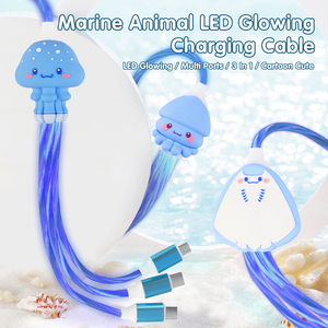 Creative Marine Animal Design Cable de carga Teléfono móvil Tipo C LED Glowing 3 en 1 Cable de carga - Product Image 2