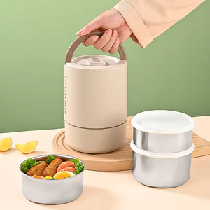 Boîte à lunch portable en acier inoxydable 304, 3 compartiments, boîte à lunch bento pour enfants avec sac isotherme - Product Image 5