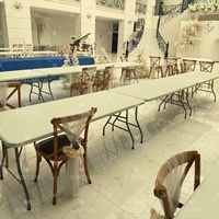 Table Pliante de Traiteur Rectangulaire en Plastique HDPE Blanc pour Extérieur, Durable, avec Piètement Rabattable pour Restauration, Jardin, Fêtes, Événements et Hôtels