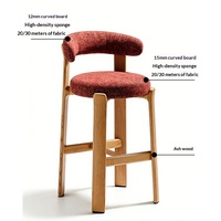 Tabouret de bar en bois de frêne massif blanc de style français, avec dossier et pieds hauts, pour comptoir de cuisine ou salle à manger à domicile
