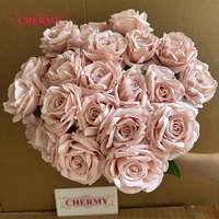 Rose artificielle en soie rose poudré à tige unique, en promotion, pour centre de table de mariage, arrangement floral, décoration
