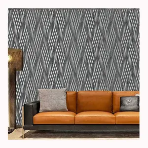 Wallpaper PVC garis gelombang abstrak geometris MOQ rendah penutup dinding Modern untuk rumah