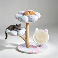 Pettoyglobal 72.5cm Pohon Kucing Double Flower Perch dengan Batang Kayu Melengkung & Mainan Garukan Sisal Bentuk Telinga Kucing, Mudah Dirakit, Aman untuk Kucing