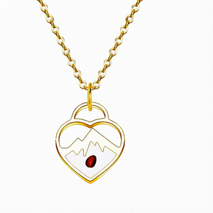 Collier avec pendentif cœur plaqué or, chaîne à maillons en acier inoxydable, bijou avec breloque montagne, cadeau pour femme - Product Image 1