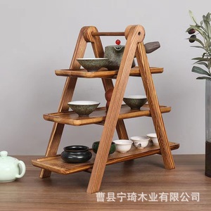 Wooden three-tier vegetable <b>rack</b>, fruit cake and pastry <b>plate</b> storage <b>rack</b>, creative tray food display <b>rack</b> - Product Image 3
