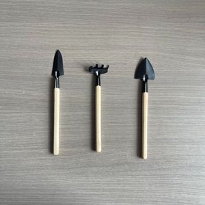 Mini Gardening Tool Set With Wooden Handles Three Piece For Home Garden Planting And Flower Care Lightweight Metal Tools - Product Image 1