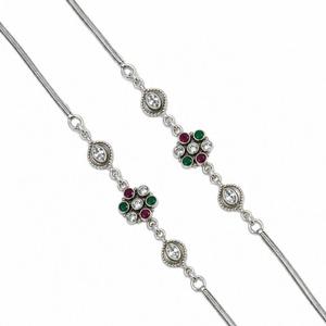 Chevillère florale en argent sterling 925 avec pierres multicolores - Product Image 3