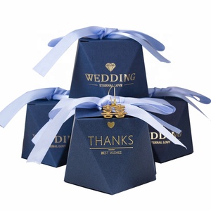 Boîte à bonbons élégante bleu marine pour mariage, cadeau de fête de mariage, boîte à bonbons, bonbonnière avec nœud en ruban de satin - Product Image 2