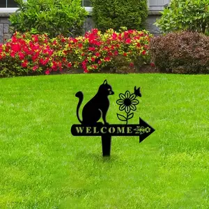 Signos de jardín gato Flor Mariposa jardín arte placa al aire libre signos mascota pila conmemorativa