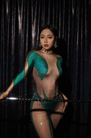 NOVANCE Meilleures ventes 2023 Combinaisons de club extensibles en spandex vert à strass brillants pour femmes sexy, idéales pour les soirées en boîte de nuit et en bar