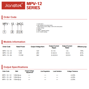 Alimentation électrique à découpage JIANGTEK série MPV-12 12V 24V 36V à sortie unique, petit volume, faible poids, haute efficacité - Product Image 2