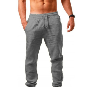 RNSHANGER <strong>Men's</strong> Cotton Linen Long <strong>Pants</strong> <strong>Summer</strong> Solid Color Breathable Trousers <strong>Man</strong> Casual Elastic Waist Casual Harajuku Trousers - Product Image 4