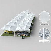 Abri de voiture en tissu tendu à mât central, double cantilever, multi-ondulations, abri de stationnement étanche, résistant aux UV, personnalisable OEM