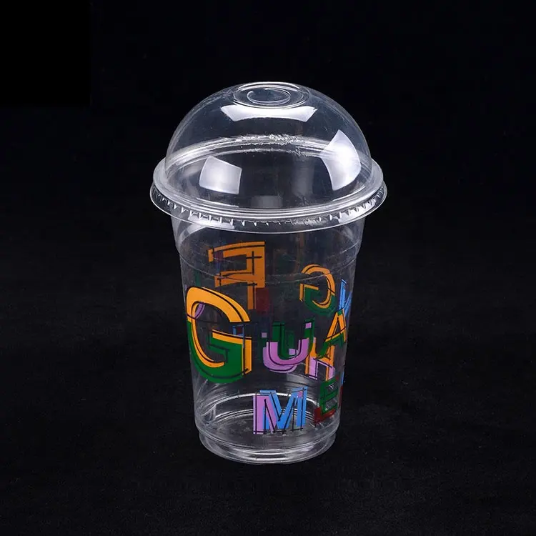 थोक डिस्पोजेबल प्लास्टिक 16 ऑउंस 22 ऑउंस पीईटी कप ढक्कन के साथ आइस कॉफी कप