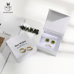 PUPPYSEW 9*9*3.5cm <b>Black</b> Luxury Flip Magnetic Necklace Jewelry <b>Box</b> with logo Cardboard Bracelet Ring Necklace Jewelry <b>Box</b> - Product Image 3