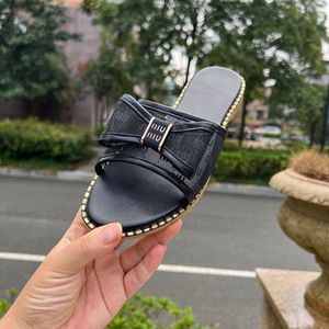 Summer Women Flat Slide Slippers Mesh Letter Print <b>Bow</b> Decor Metal Edge Trim Daily Outdoor Casual Walking Footwear - Product Image 2
