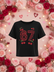 T-shirt à col rond pour femme, imprimé léopard cerise, style décontracté et romantique pour la Saint-Valentin, manches courtes, en jersey de coton - Product Image 2